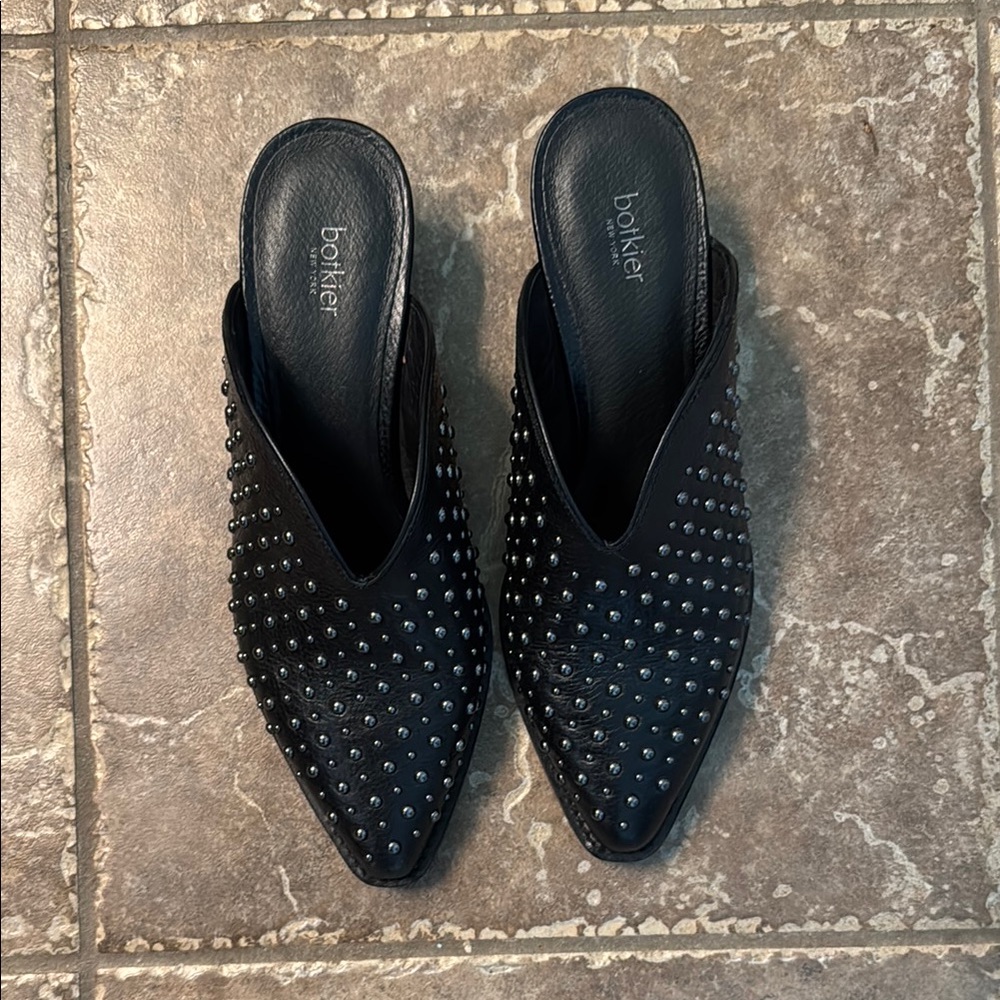 Botkier Black Mules Sleek Perforated Design
